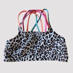 * NEW Leopard Print GLITER BEACH Criss Cross Strap Bathing Suit Top Girls 14